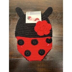 Hand Crocheted Ladybug Hat Diaper Cover 0-9 Months Photo Prop Costume‎
